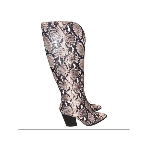 INC Shoes - INC Womens Beige Animal Print Pointed Toe Block Heel Zip-Up Dress Western Boot 5